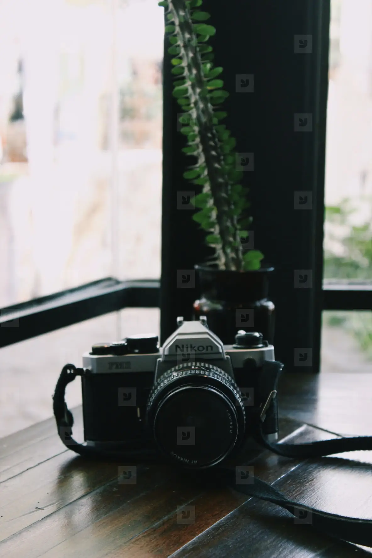 Camera on a wooden table