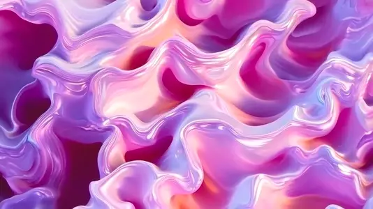 A vibrant abstract background featuring flowing waves of purple