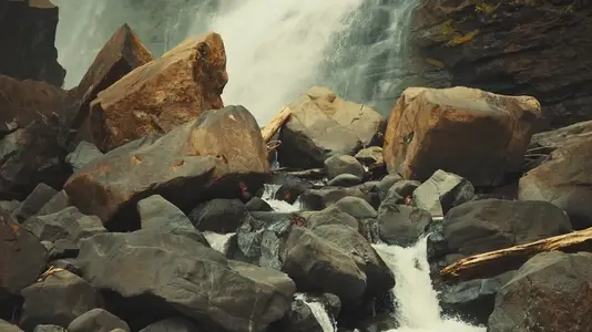 Swarm of Butterflies Flying Over Waterfall Rocks